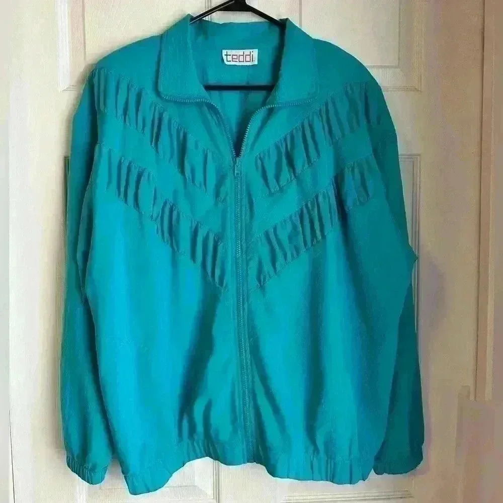 Vintage Teddi windbreaker jacket, Blue Green Size L